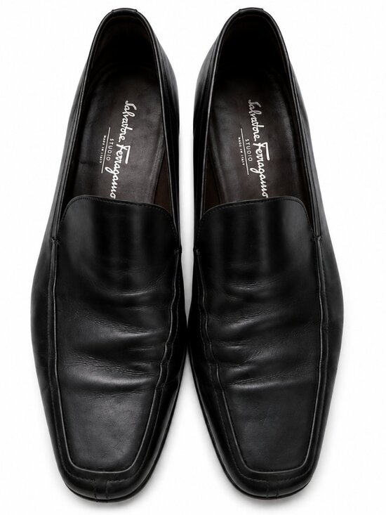 Salvatore Ferragamo Studio Black Leather Loafers Dress Shoes Men’s 10.5 D Italy